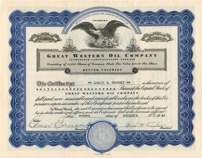 Great Western Oil Co. - Stock Certificate